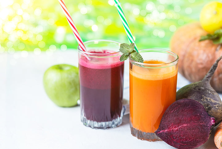 Two glasses of fruit juices and fruits | abc juice benefits