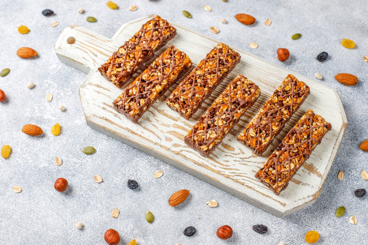 protein bars are kept on a chopping board