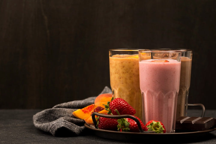 protein and fruit shakes glasses